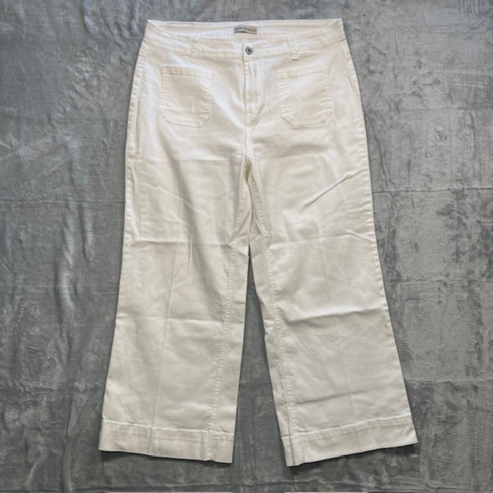 Luvamia Womens White Crop Wide Leg Patch Pocket Jeans XL
